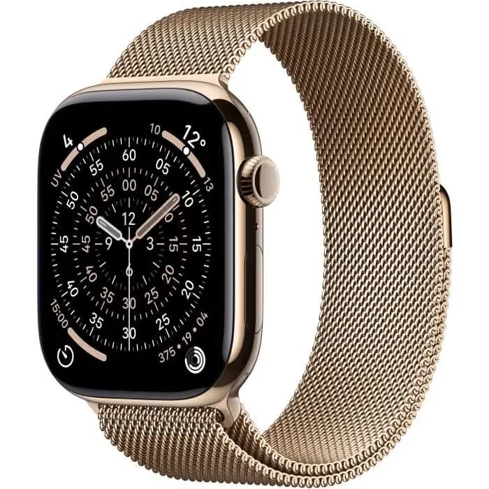 Apple Watch Series 11 GPS + Cellular - 46mm - Boîtier Titane Gold - Bracelet Boucle Milanese Gold  1
