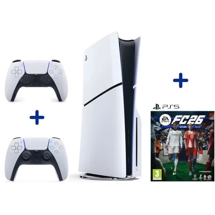 Pack PS5 Standard : Console PS5 (Modèle Slim) + Manette DualSense Blanche + CD FC26 9