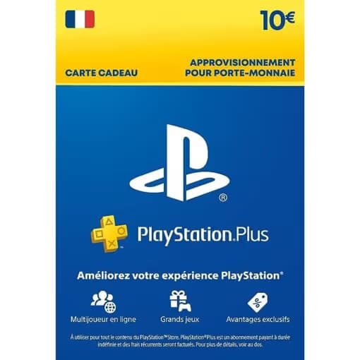 Carte d'Approvisionnement pour porte monnaie PlayStation Plus 10euro