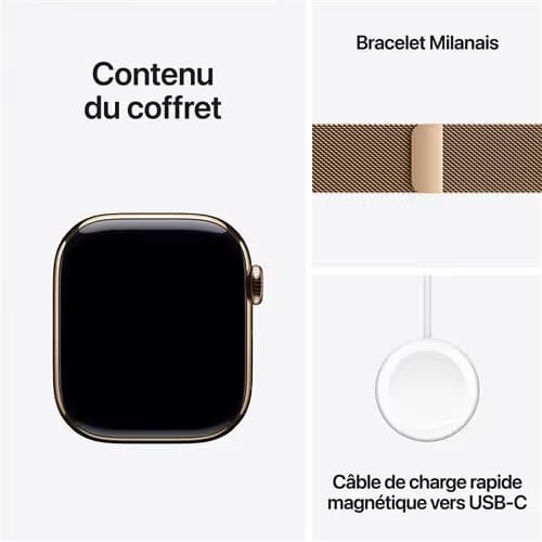 Apple Watch Series 10 GPS + Cellular - 46mm - Boîtier Gold Titanium - Bracelet Gold Milanese Loop. 8