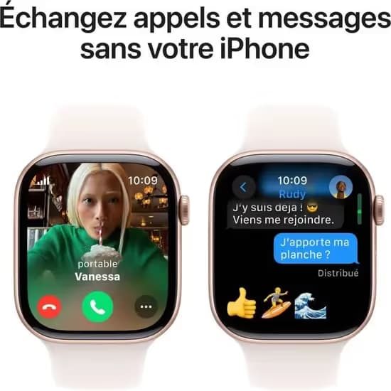 Apple Watch Series 10 GPS - 42mm - Boîtier Rose Gold Aluminium - Bracelet Light Blush Sport Band 5