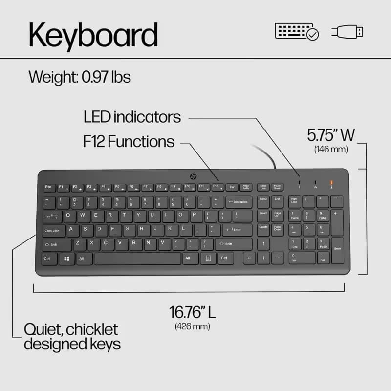 Clavier Filaire HP 150 AZERTY - Noir 7