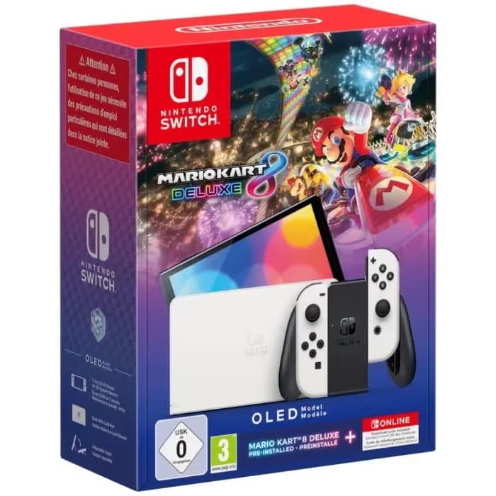 Console Nintendo Switch - Modèle OLED - Blanc + Mario Kart 8 Deluxe (Préinstallé) + 12 mois d'abonnement NSO (Code) 2