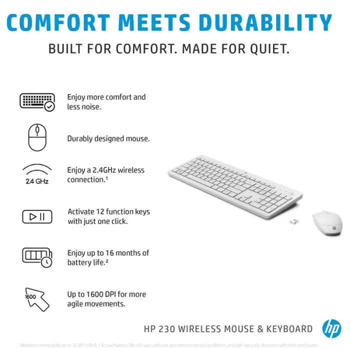Ensemble Clavier & Souris sans Fil HP 230 Combo - Blanc 6
