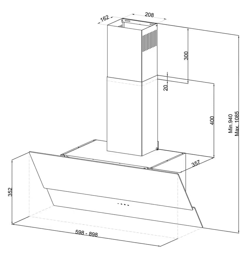 Hotte Décorative FOCUS GALAXY90W 90cm - Blanc 2