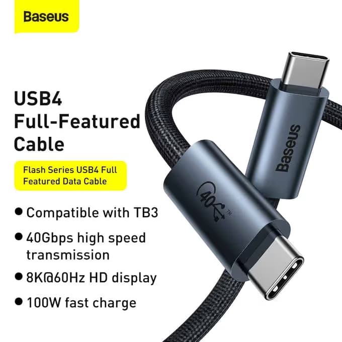 Câble USB4 Type C vers Type C Baseus Flash Series 100 W 8 K 1 M 3