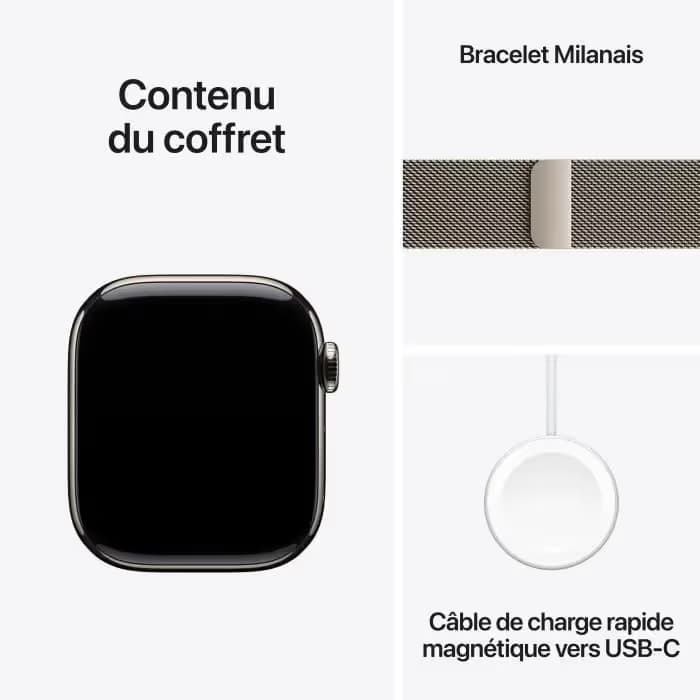 Apple Watch Series 10 GPS + Cellular - 42mm - Boîtier Natural Titanium - Bracelet Natural Milanese Loop 4