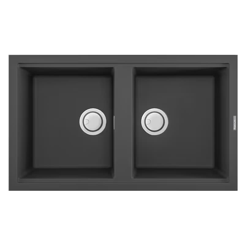 Évier De Cuisine Encastrable FOCUS Graniteck 2 Bacs - Noir