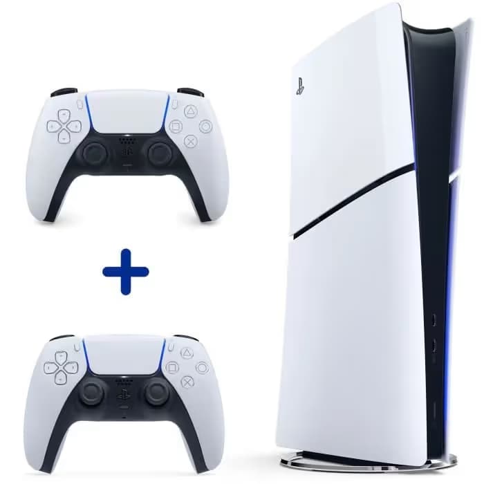 Pack PS5 Standard : Console PS5 (Modèle Slim) + 2ème Manette sans fil PS5 Dual Sense Blanche