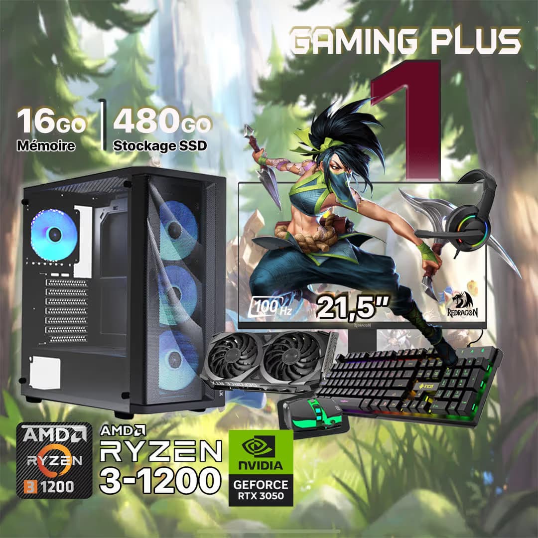 Pc Gamer Gaming Plus 1 Ryzen 3-1200 RTX 3050 - 16Go -480Go 1