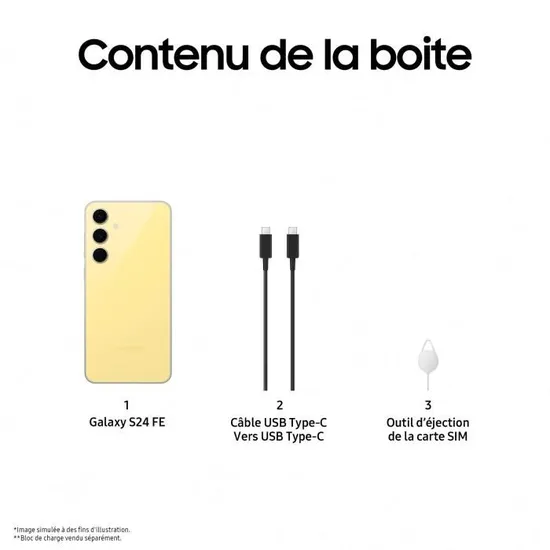 Samsung Galaxy S24 FE 5G 8GO 256GO - Jaune + Chargeur Gratuit 25W