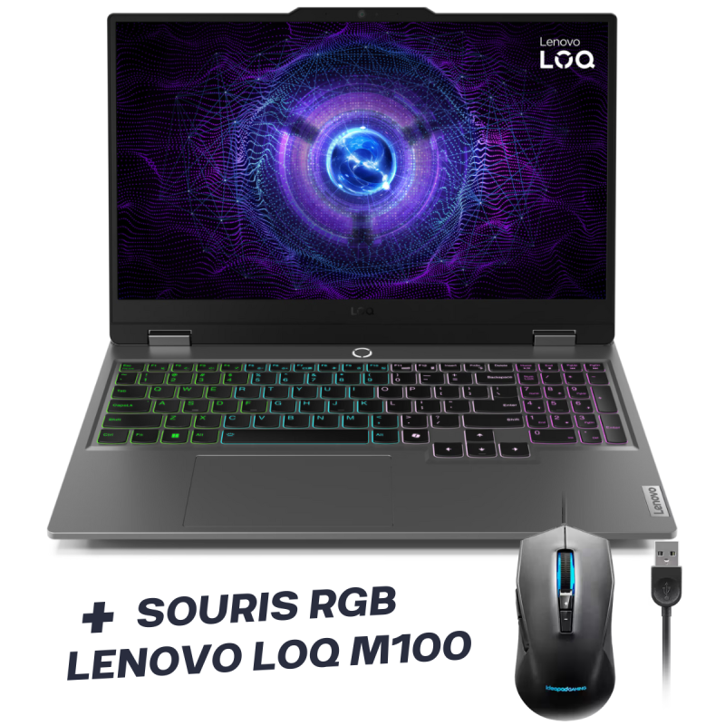 Pc Portable LENOVO LOQ i5-12450HX 15.6"FHD 8GO 512 GO SSD FreeDos – Gris Luna RTX3050 6Go 24M +Souris