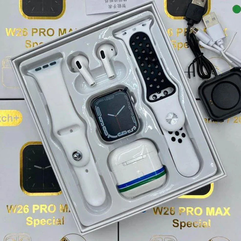 Coffret W26 Pro Max Série 8 Montre Connectée + Airpods - Blanc
