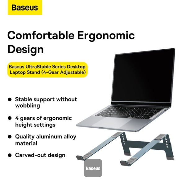 Support pour ordinateur portable de bureau Baseus Ultra Stable Series - Réglable sur 4 vitesses - Gris sidéral