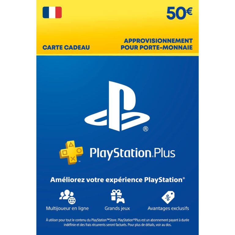 Carte d'Approvisionnement pour porte monnaie PlayStation Plus 50euro