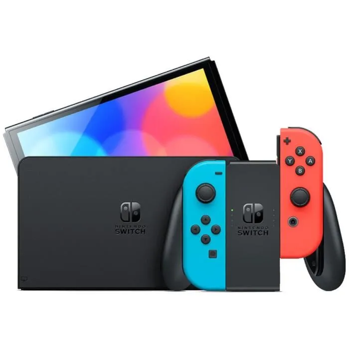 Console Nintendo Switch - Modèle OLED • Bleu Néon & Rouge Néon + Mario Kart 8 Deluxe (Code) + 3 mois d'abonnement NSO (Code)