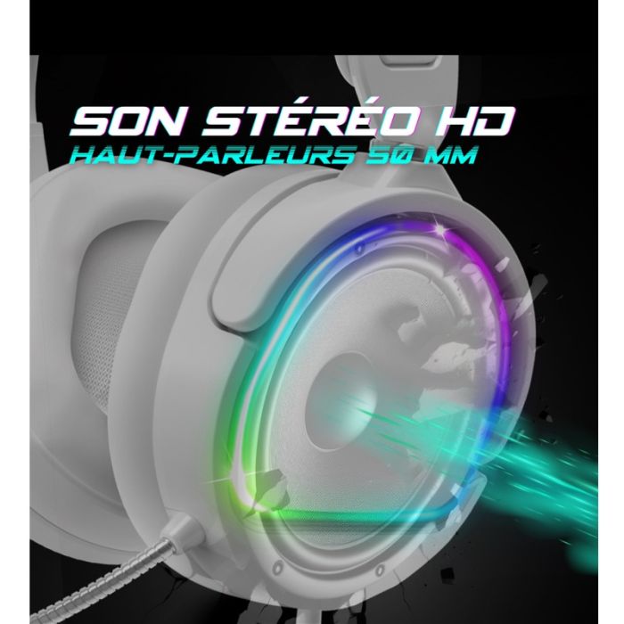 Micro Casque Gaming Filaire Spirit Of Gamer Pro H6 RGB - Blanc