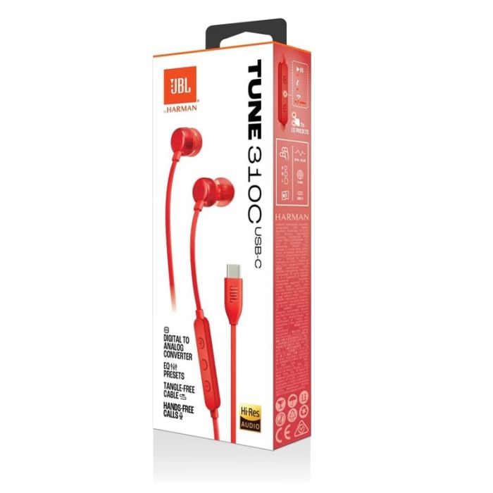 Écouteur Filaire JBL T310C USB-C -Rouge