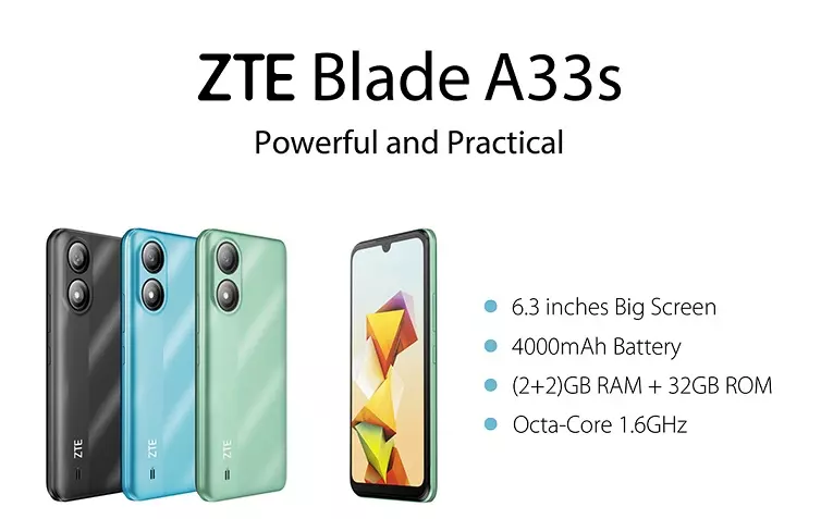 Smartphone ZTE Balade A33s 4G 2Go 32Go Bleu