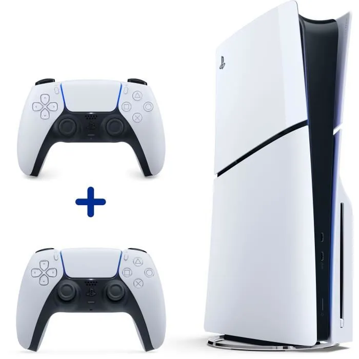 Pack PS5 Standard : Console PS5 (Modèle Slim) + 2ème Manette sans fil PS5 Dual Sense Blanche