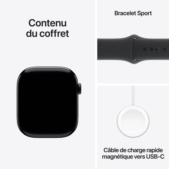 Apple Watch Series 10 GPS - 42mm - Boîtier Jet Black Aluminium - Bracelet Black Sport Band - S/M