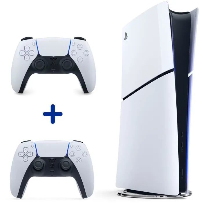 Pack PS5 Digital : Console PS5 Digitale (Modèle Slim) + 2ème Manette sans fil PS5 DualSense Blanche