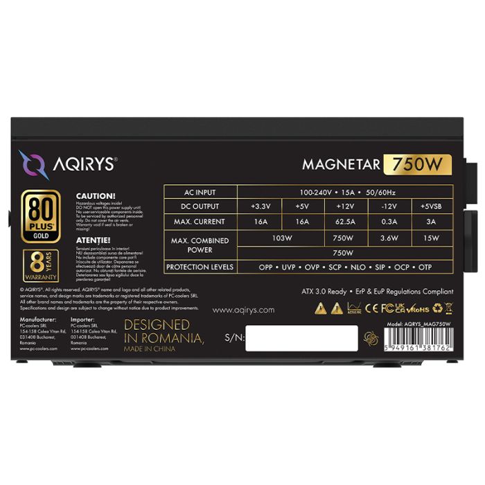 Bloc d'Alimentation AQIRYS Magnetar 750W - Noir