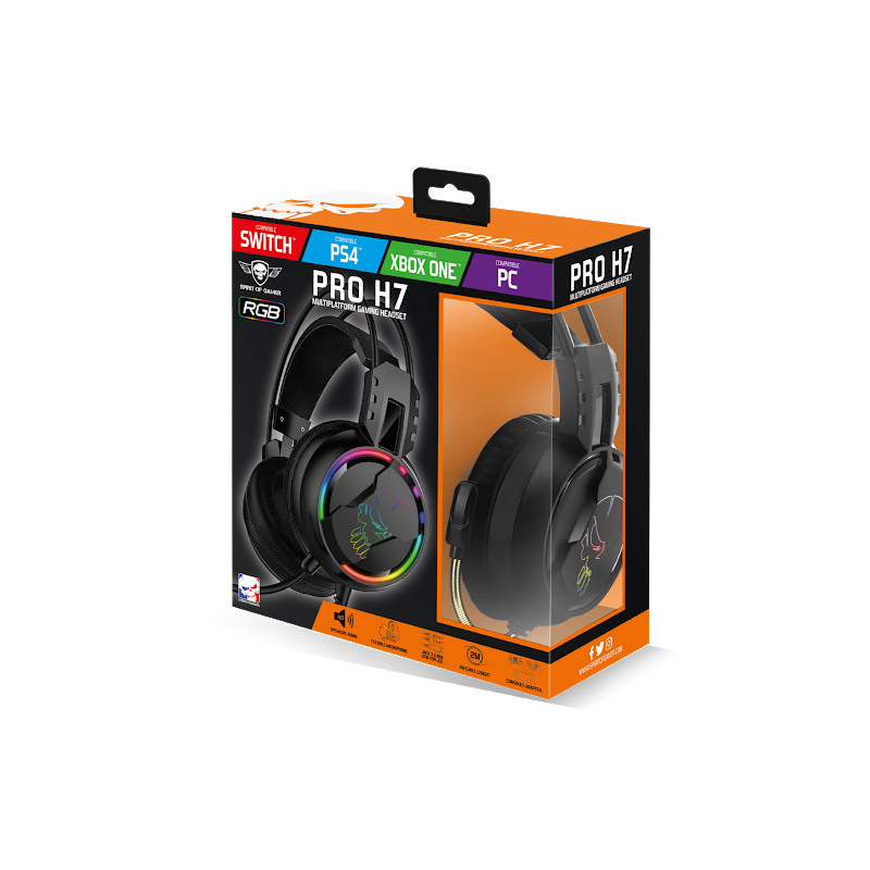 Micro Casque Gaming Filaire Spirit Of Gamer Pro H7 Led RGB - Noir