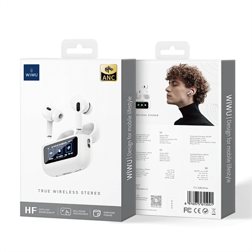 Écouteurs Stéréo Sans Fil WiWu avec Écran Sans Fil Tactile - Blanc