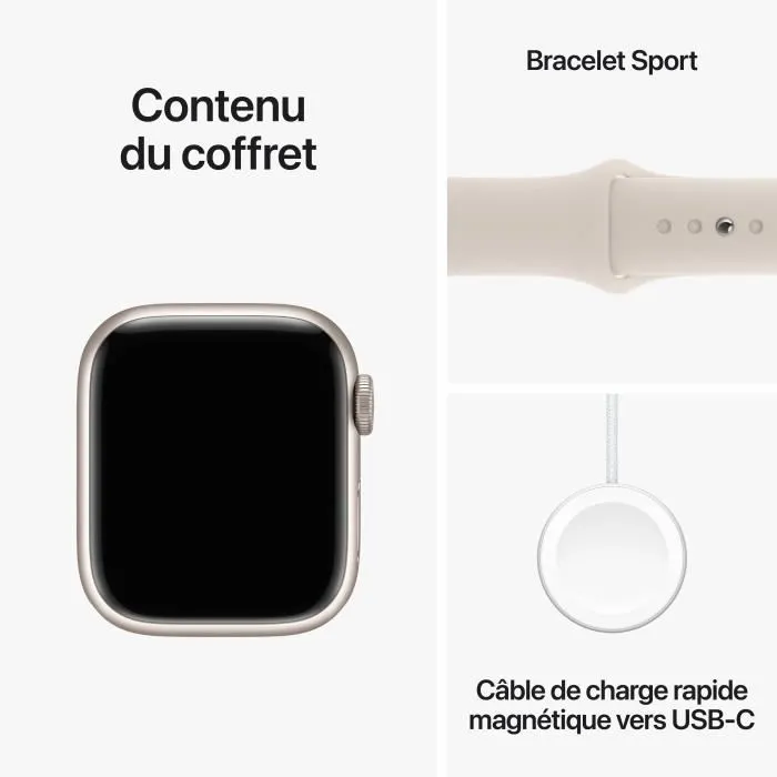 Apple Watch Series 9 GPS - 45mm - Boîtier Starlight Aluminium - Bracelet Starlight Sport Band - S/M