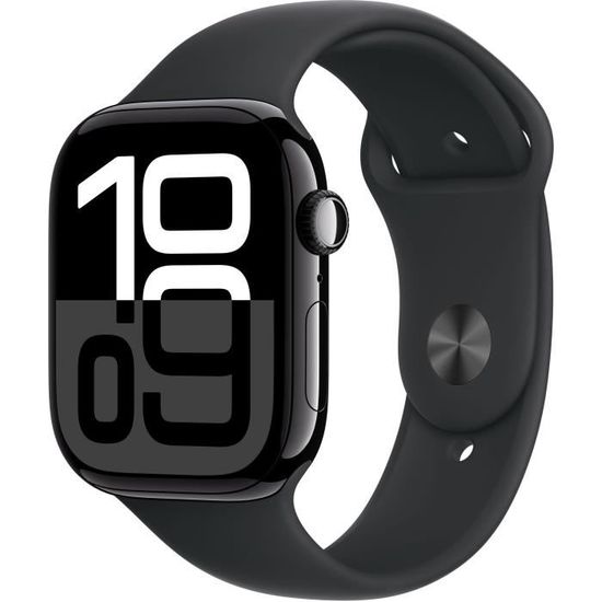 Apple Watch Series 10 GPS - 42mm - Boîtier Jet Black Aluminium - Bracelet Black Sport Band - S/M