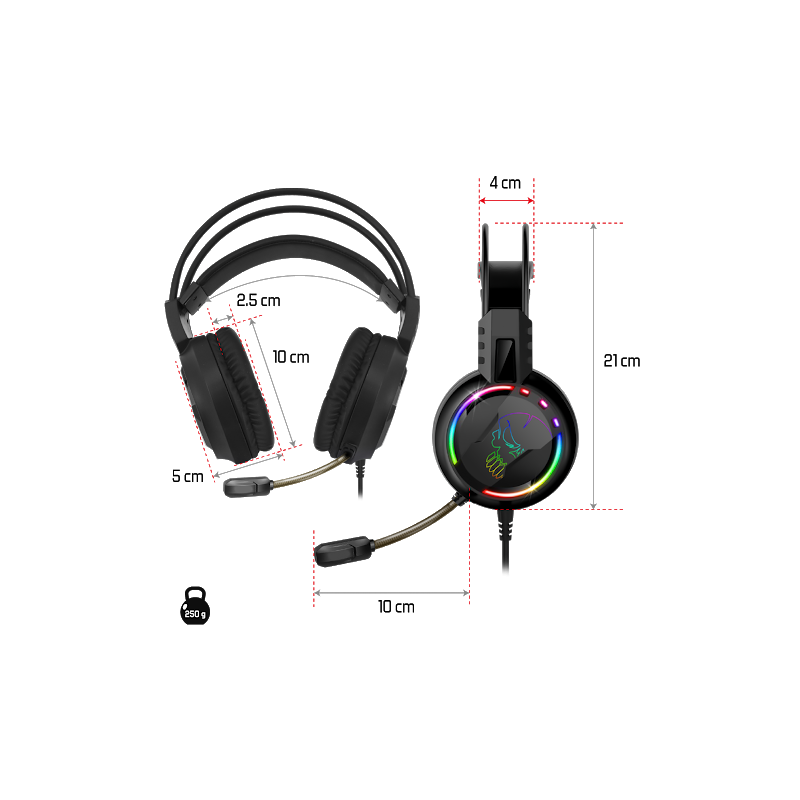 Micro Casque Gaming Filaire Spirit Of Gamer Pro H7 Led RGB - Noir