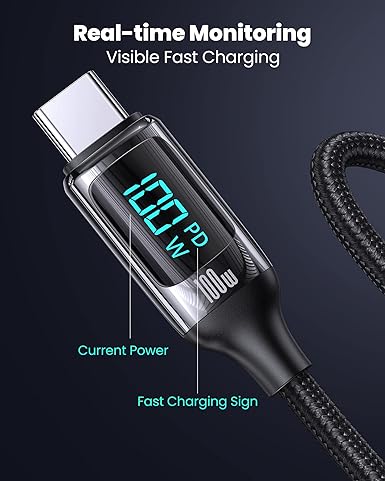 Câble de Chargeur Gevo Type-C LCD Data 100W - Noir
