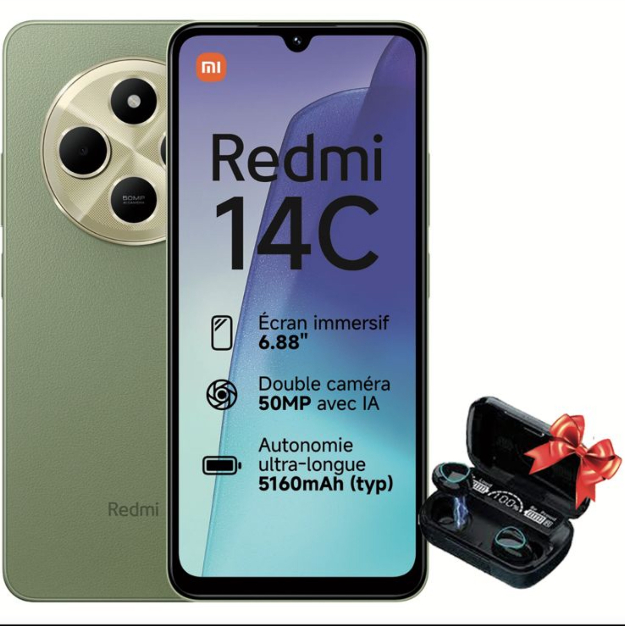 Xiaomi Redmi 14C 4GO 128GO - Vert + Écouteur Gratuit