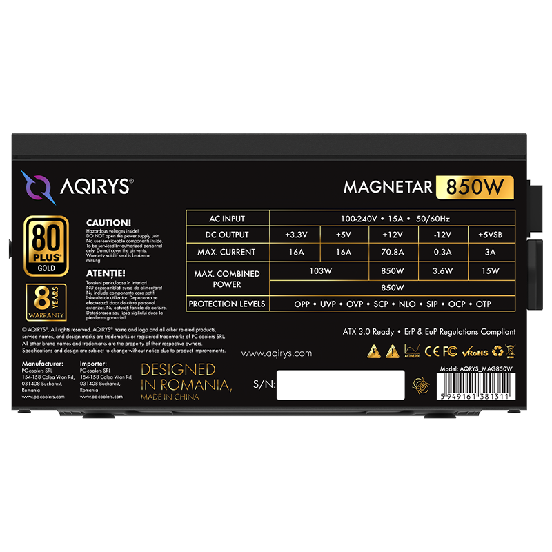 Bloc d'Alimentation AQIRYS Magnetar 850W Gold