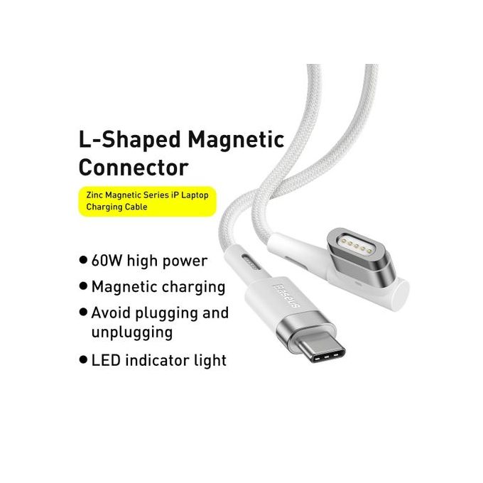 Câble de charge magnétique 60W Type-C Vers Ports en forme de L - Compatible Apple MacBook