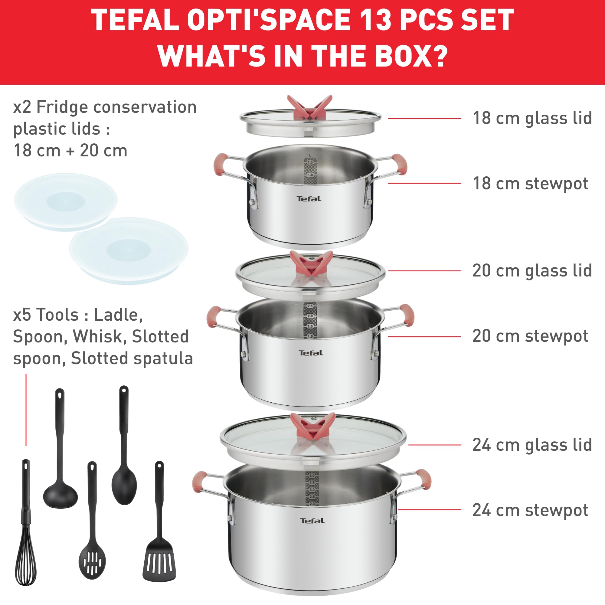 Batterie de Cuisine 13 Pièces - Acier Inoxydable 18/10 - G720SD74